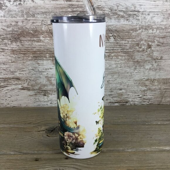 In a World Full of Bookworms Be a Book Dragon 20 oz Skinny Tumbler - Picture 3 of 5